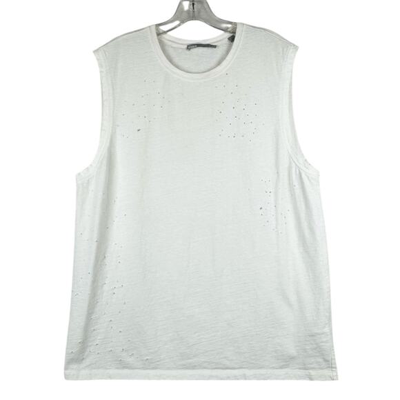 VINCE  Distressed Muscle Tank Top In White Size L Sporty Athleisure Casual Layer - Picture 3 of 13